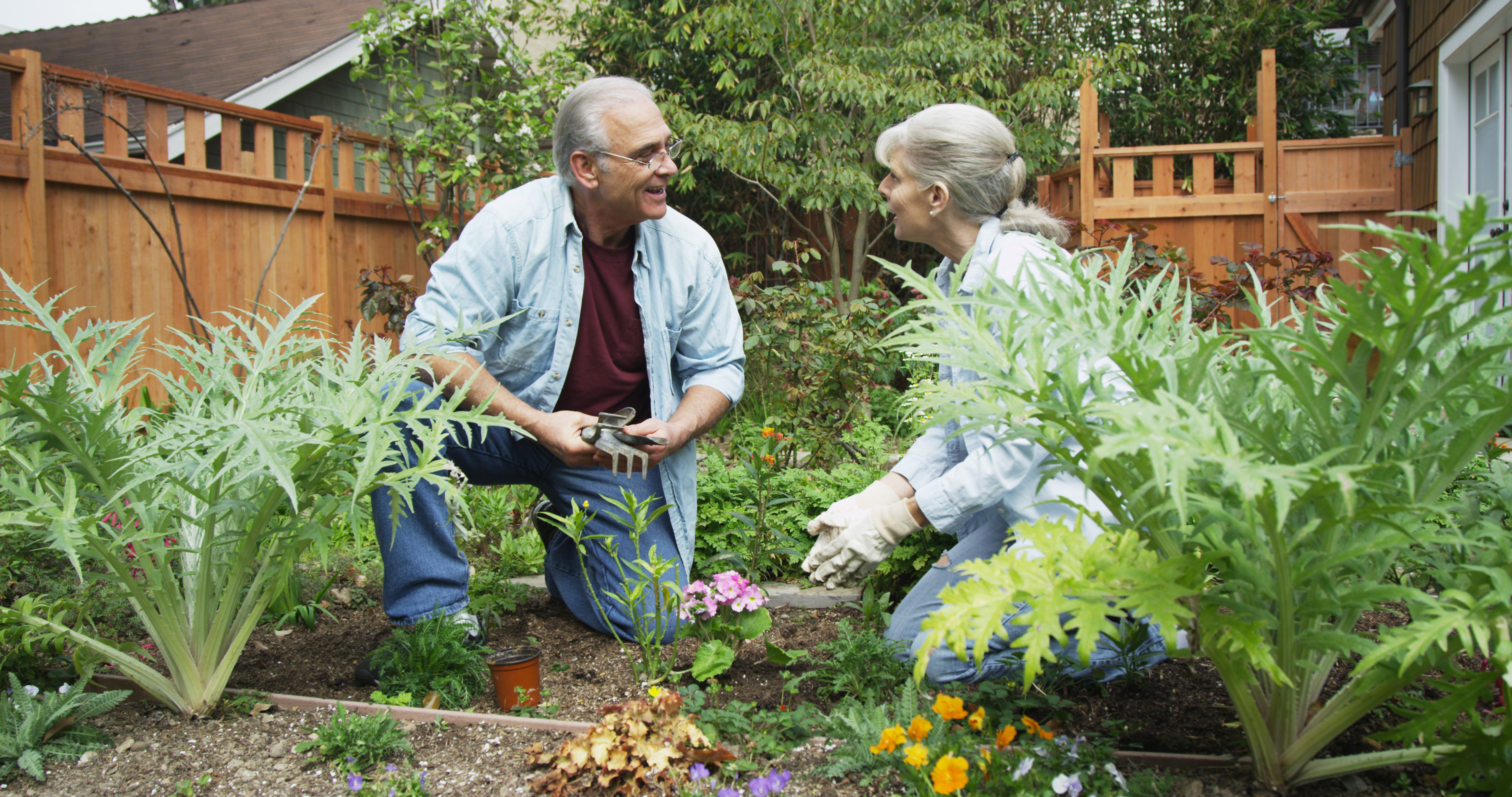 A man and a women working in a garden 