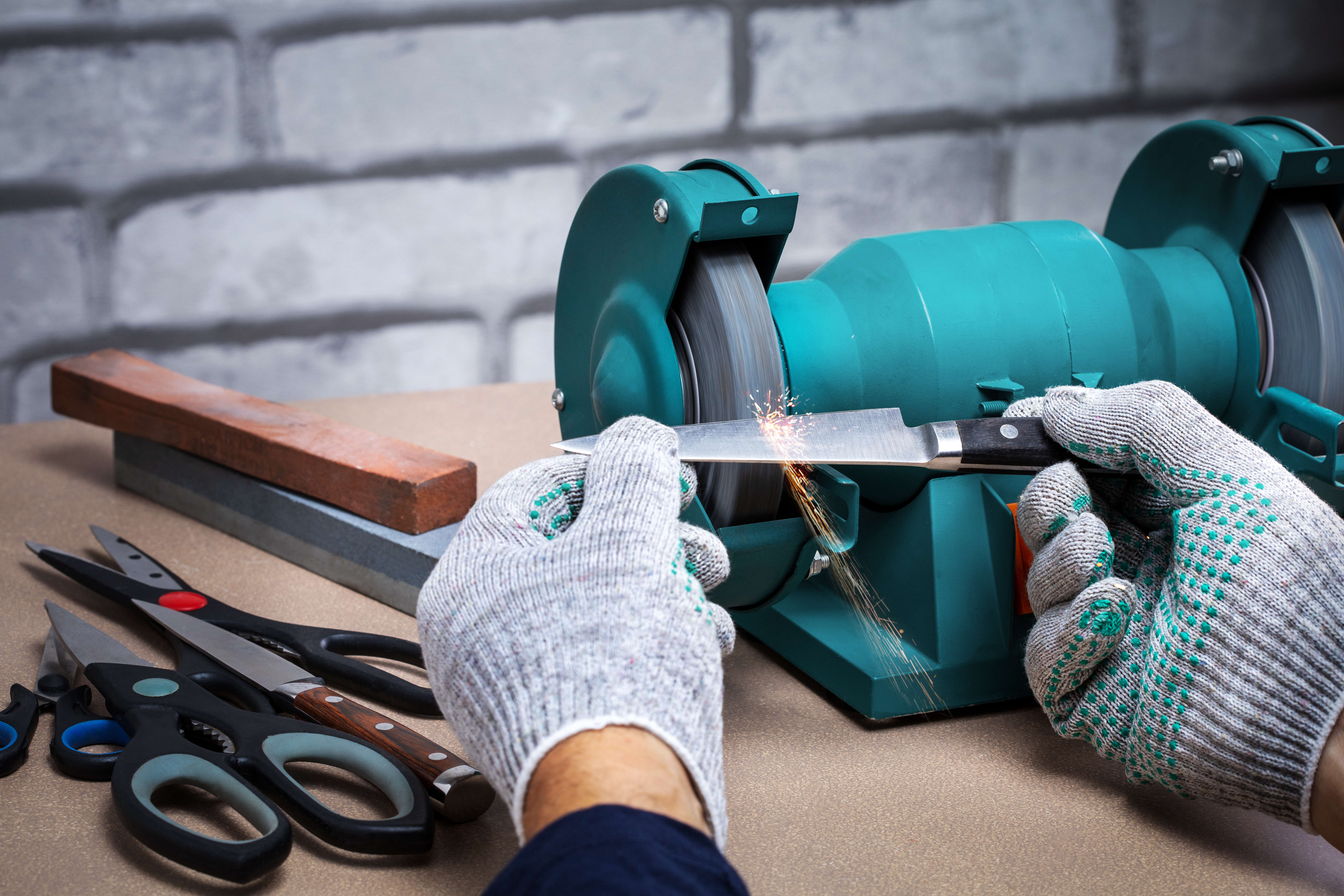 blade being sharpened