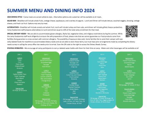 Camp menu photo